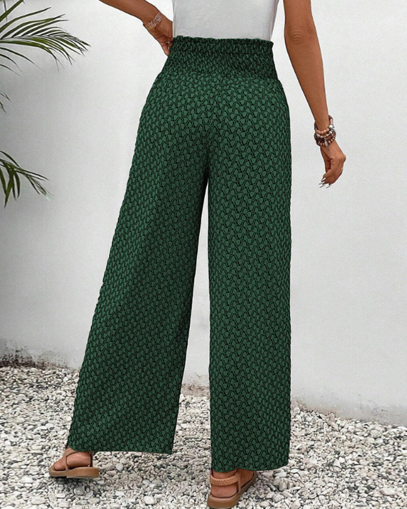 Women's Pants – High Waist – Elastic Waist – Wide Leg – Light and Airy Fit