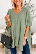 Women's Poncho Top - Soft Knit - Loose Fit - V-Neck Draped Design