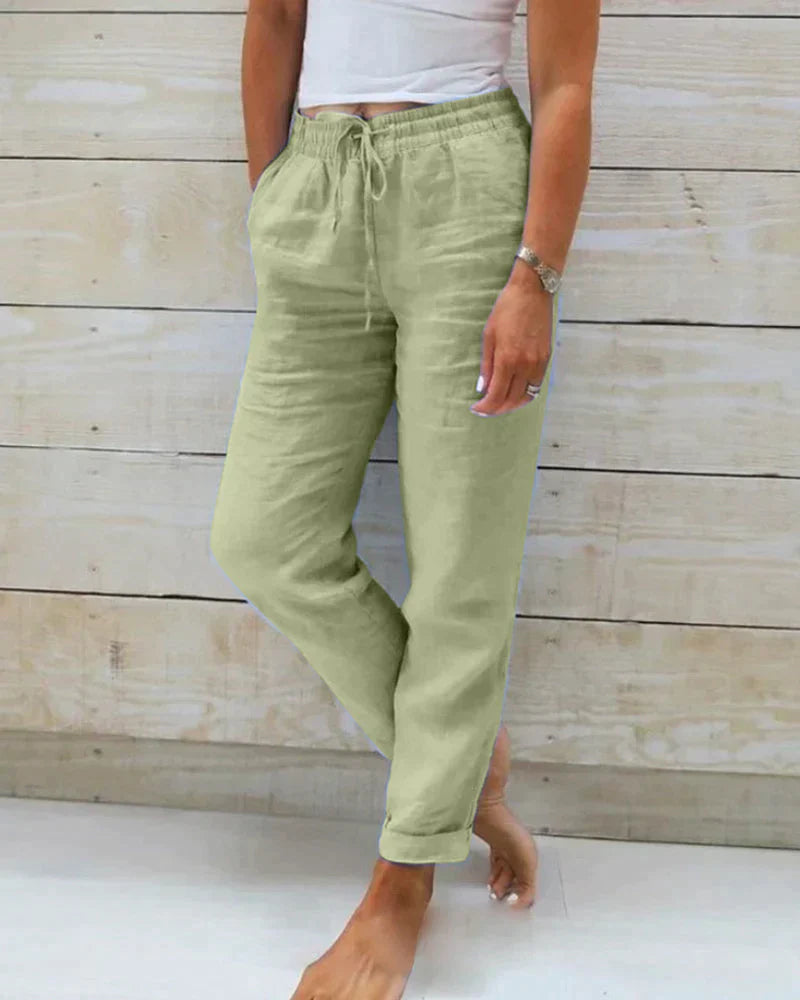 Elastic Waist Linen Mix Relaxed Fit Pants