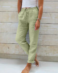 Women's Pants - Lightweight Linen Mix - Relaxed Fit - Elastic Waist with Drawstring - Ankle Length
