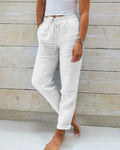 Women's Pants - Lightweight Linen Mix - Relaxed Fit - Elastic Waist with Drawstring - Ankle Length
