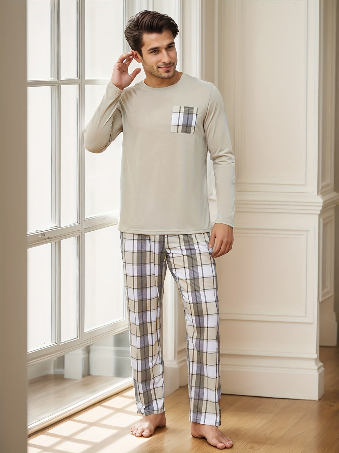 Two-Piece Relaxed Plaid Cotton Blend Pajama Set