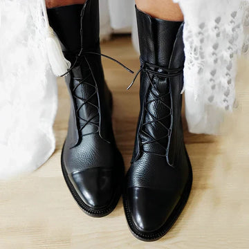 Leather Lace-Up Cap Toe Ankle Boots