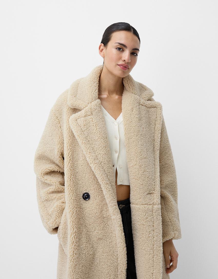 Plush Teddy Oversized Double Breasted Coat