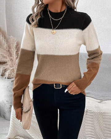 Wool Blend Color Block Pullover Sweater
