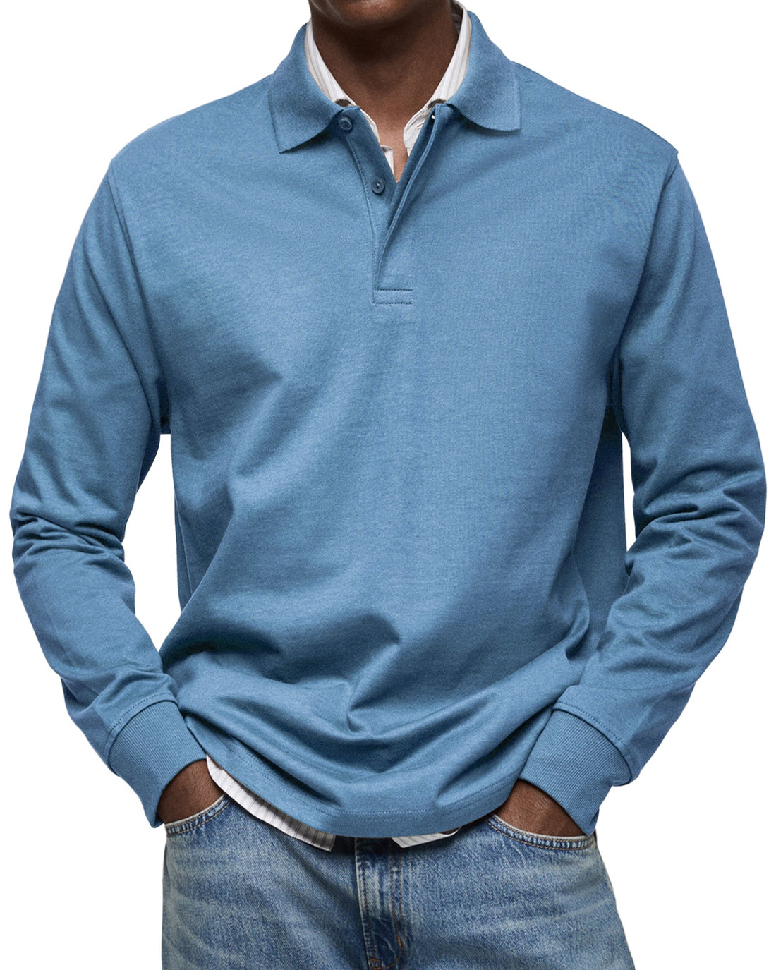Cotton Blend Relaxed Fit Long Sleeve Polo Shirt