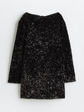 Women's Mini Dress - Sequins - Open Back with Bow - Long-Sleeved Party Dress