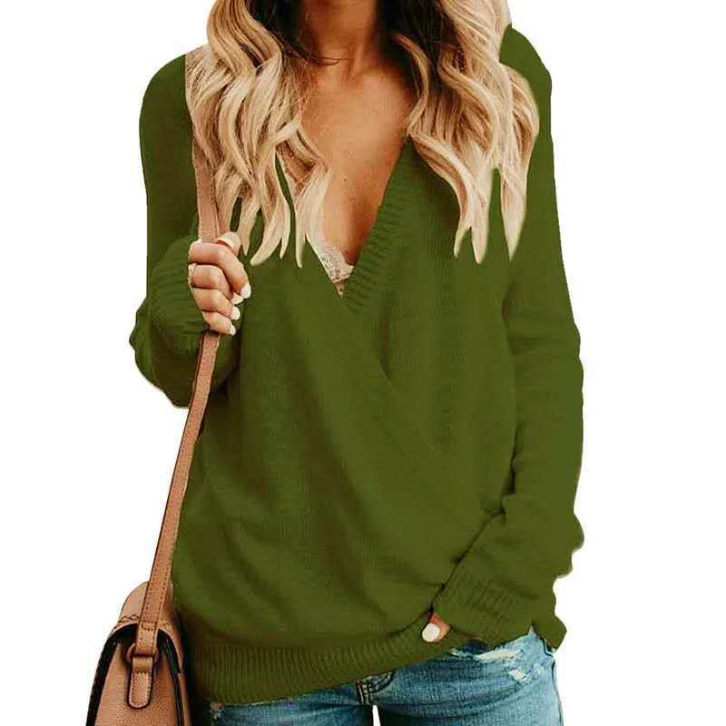 Knit V-Neck Relaxed Fit Wrap Sweater