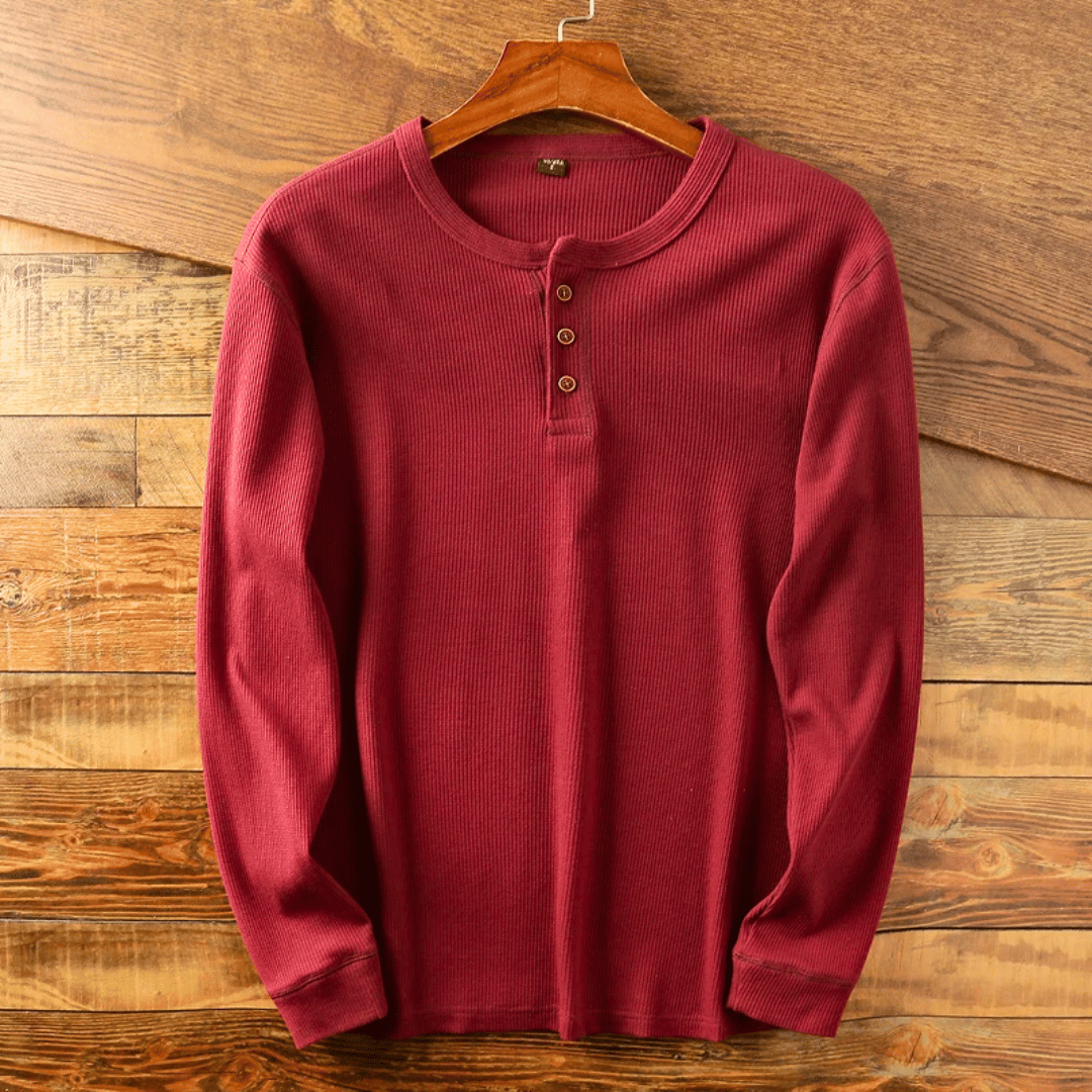 Soft Breathable Cotton Long Sleeve Henley T-Shirt