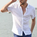 Men's Shirt – Relaxed Fit – Linen Blend – Short Sleeves – Button Closure
