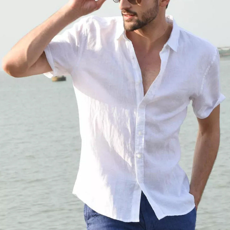 Men's Shirt – Relaxed Fit – Linen Blend – Short Sleeves – Button Closure