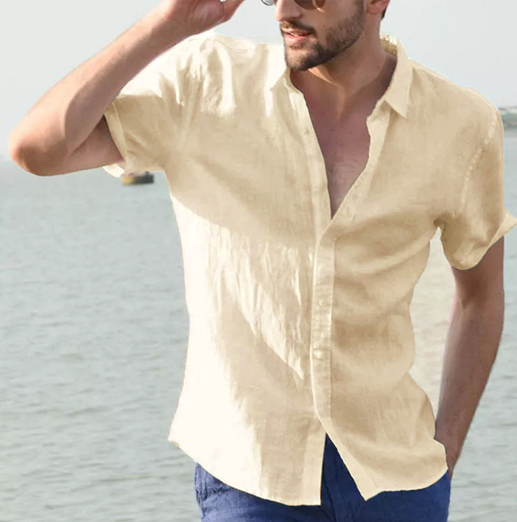 Men's Shirt – Relaxed Fit – Linen Blend – Short Sleeves – Button Closure