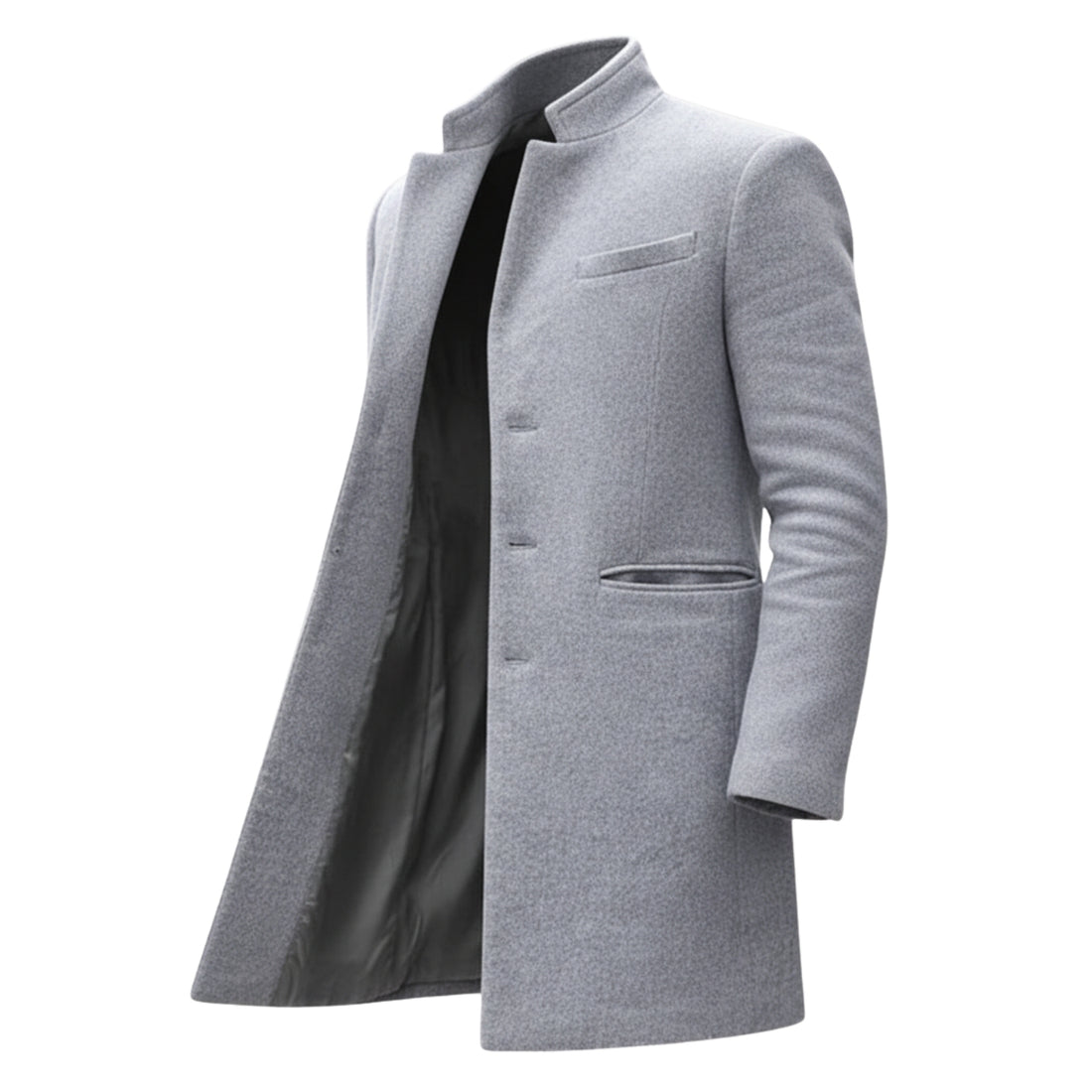 Slim Fit Wool Blend Stand Collar Coat