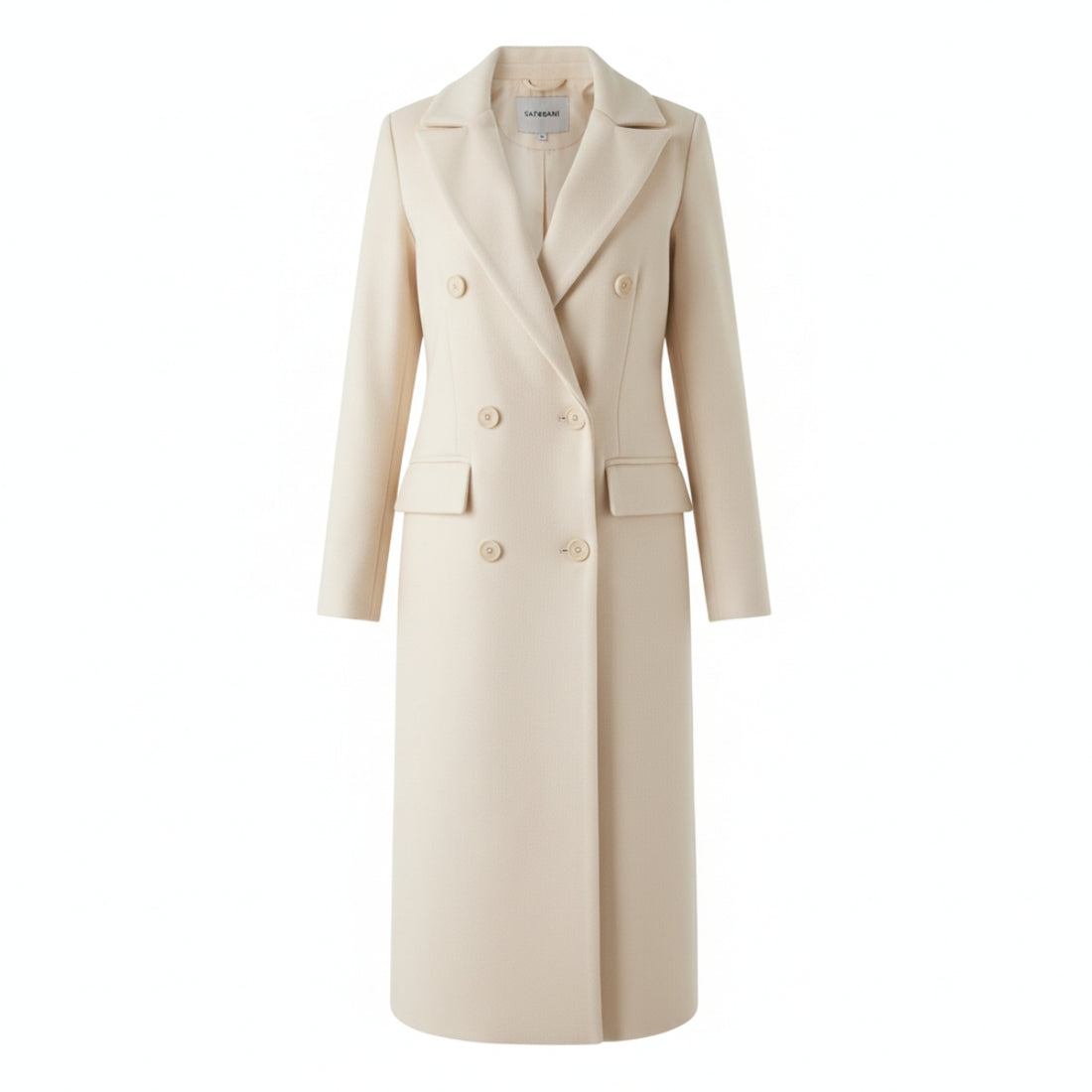 Wool Blend Double Breasted Tailored Long Coat