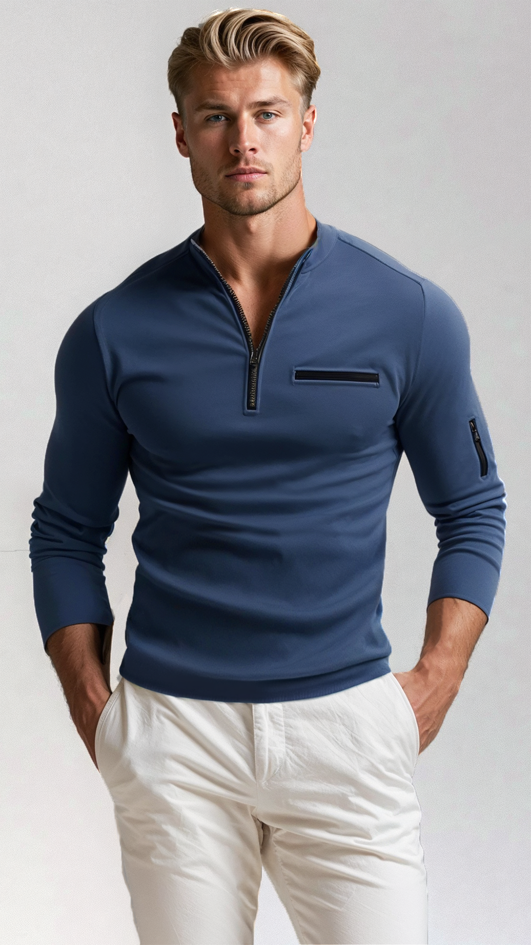 Quarter Zip Zipper Pocket Pullover Sweater