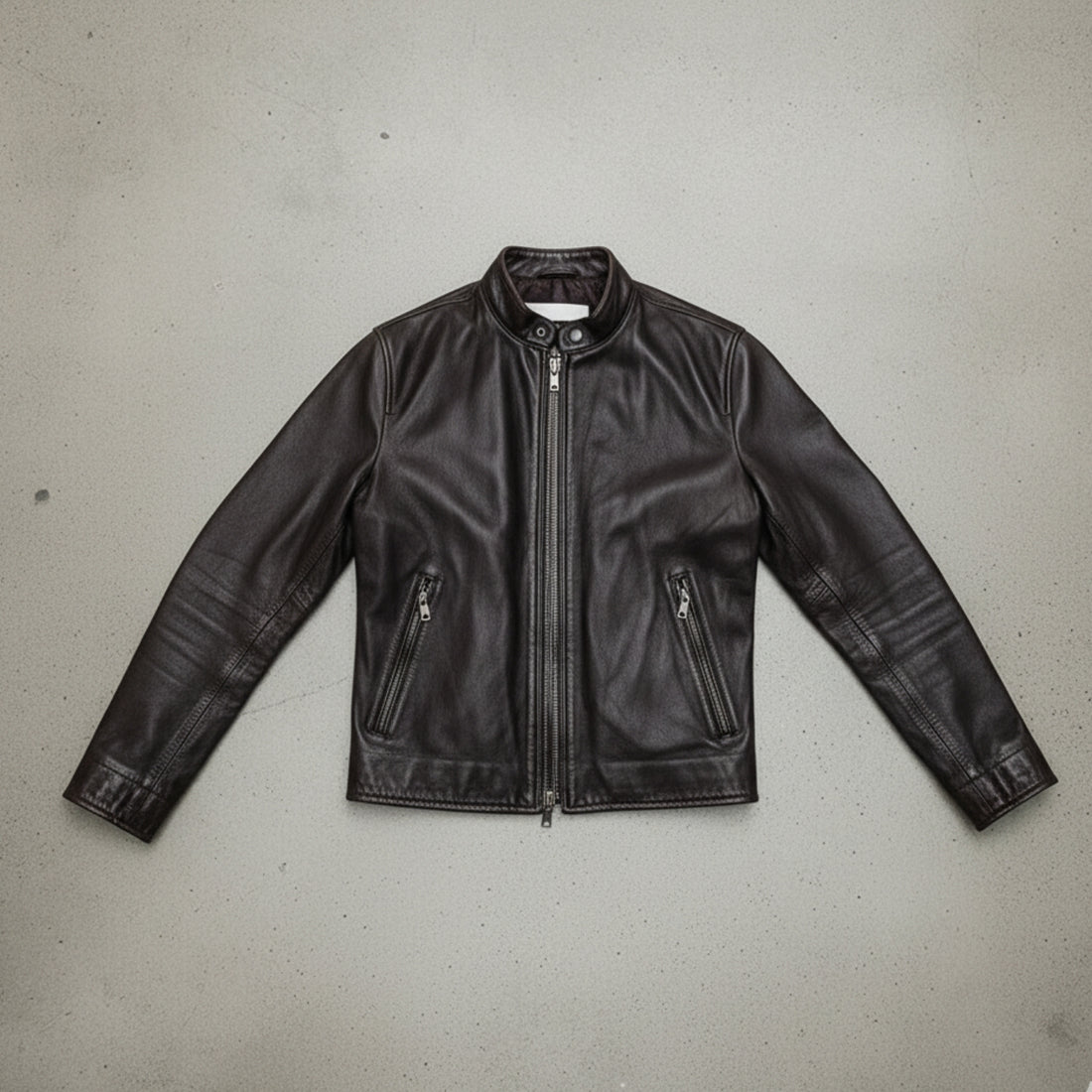 Slim Fit Stand Collar Leather Jacket