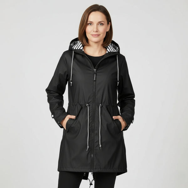Women's Rain Jacket - Waterproof - Poncho Raincoat - Adjustable Waist - Hood with Lining