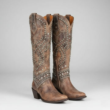 Rivet Studded Knee-High Leather Boots