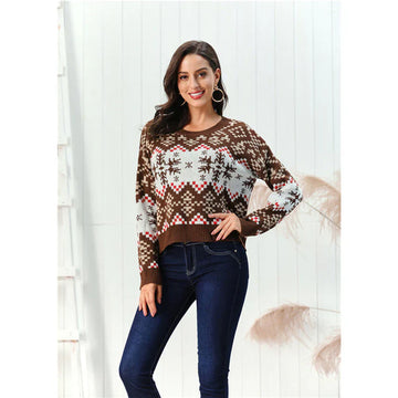 Wool Blend Chunky Knit Geometric Pattern Sweater