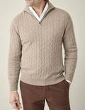 Men's Sweater in Cable Knit – Wool Blend – Half Zipper – Smart Casual Fit