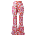 Women's Sectioned Pants - High Waist - Floral Pattern - Retro Flared Design