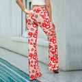 Women's Sectioned Pants - High Waist - Floral Pattern - Retro Flared Design