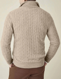 Men's Sweater in Cable Knit – Wool Blend – Half Zipper – Smart Casual Fit