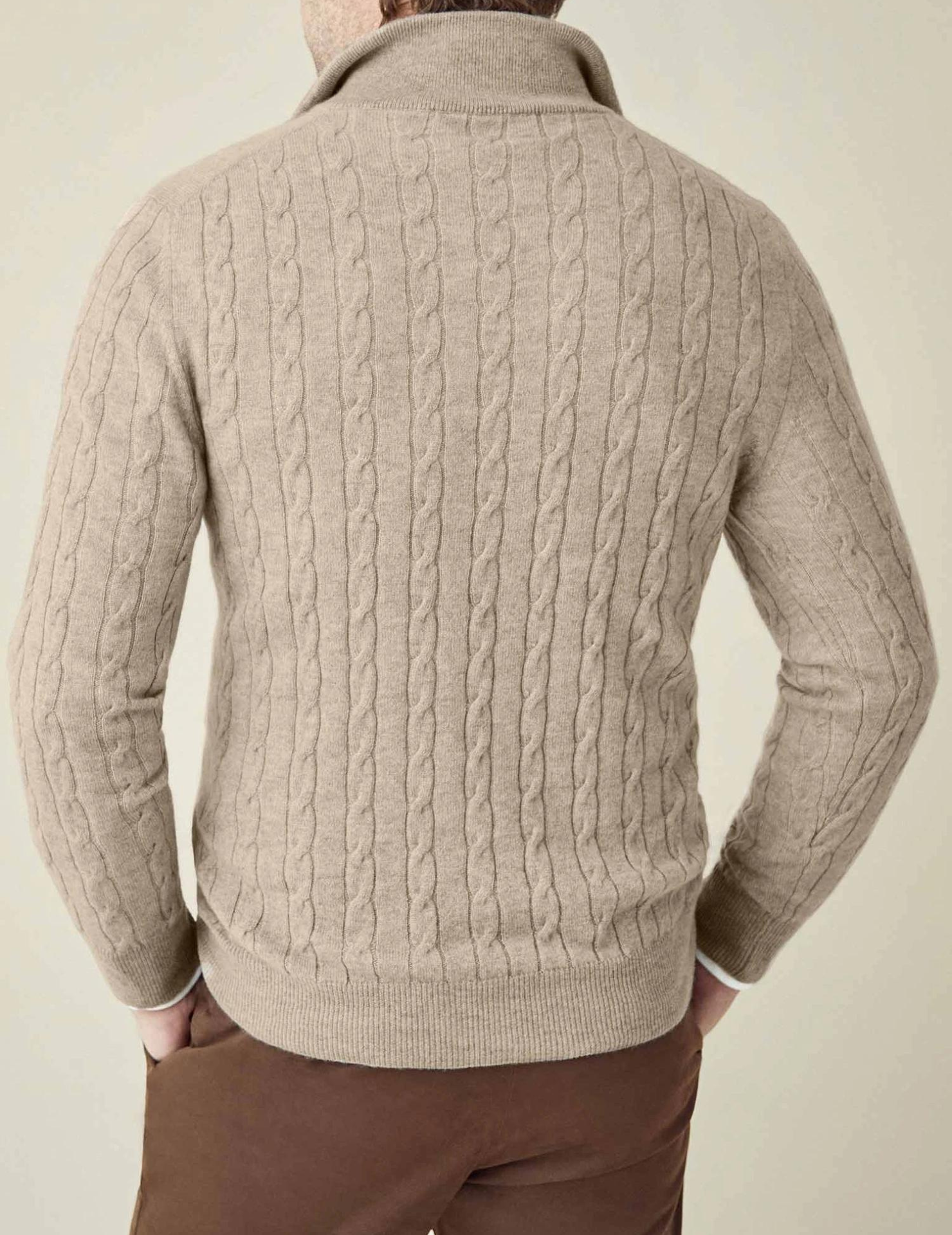 Men's Sweater in Cable Knit – Wool Blend – Half Zipper – Smart Casual Fit