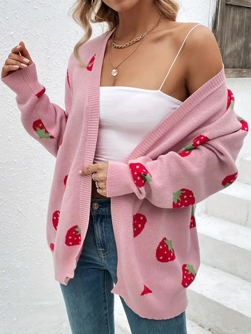 Playful Pattern Oversized Knit Cardigan