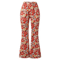 Women's Sectioned Pants - High Waist - Floral Pattern - Retro Flared Design