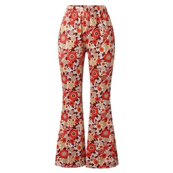 Women's Sectioned Pants - High Waist - Floral Pattern - Retro Flared Design