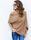 Women's Off-Shoulder Sweater - Ribbed Knit - Oversized Fit - Long Sleeves Casual