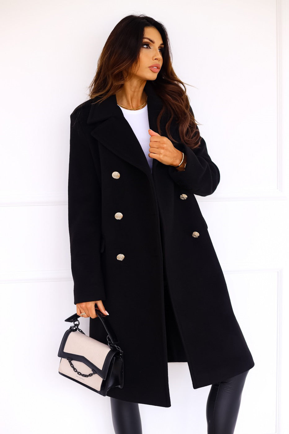 Wool Blend Relaxed Fit Double-Breasted Long Coat