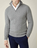 Men's Sweater in Cable Knit – Wool Blend – Half Zipper – Smart Casual Fit