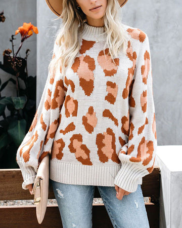 Wool Blend Leopard Print Oversized Sweater