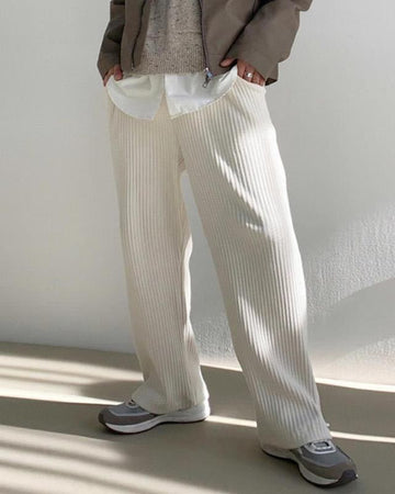 Ribbed Knit Relaxed Fit Full Length Pants