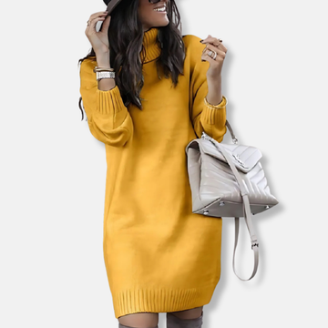 Knit Wool Blend Turtleneck Mini Dress
