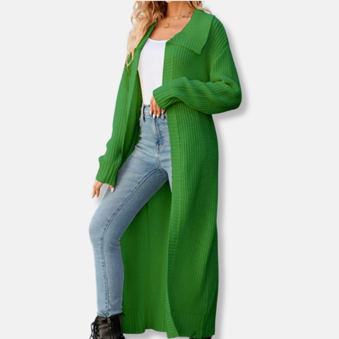 Wool Knit Wide Lapel Maxi Cardigan