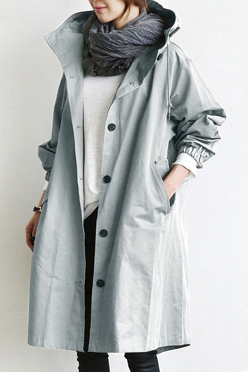 Treated Woven Hooded Long Trench Coat