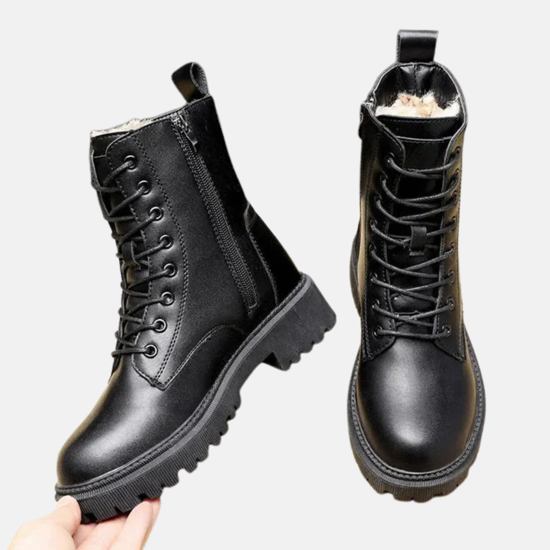 Faux Leather Chunky Lug Sole Ankle Boots