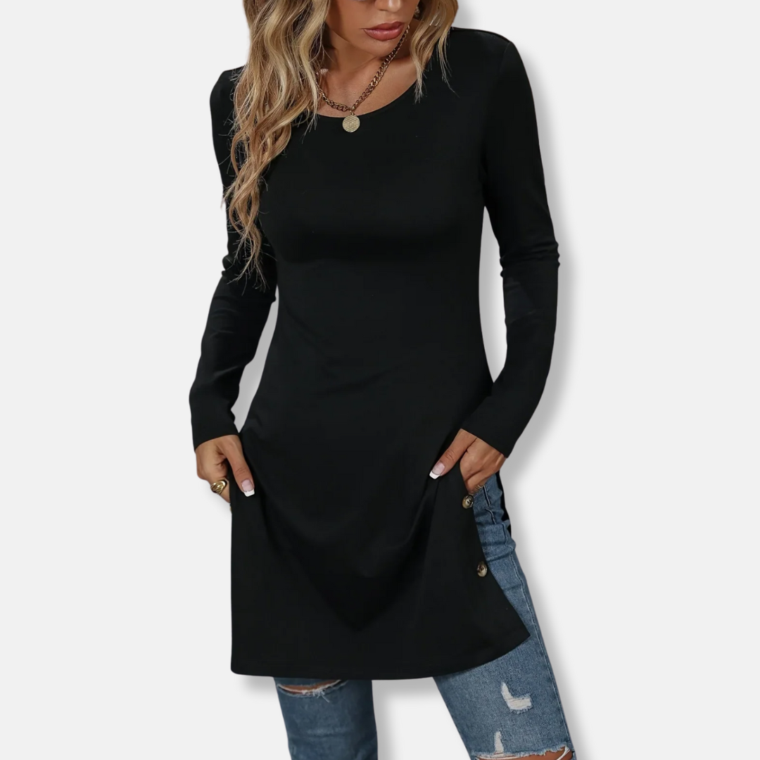 Stretch Knit Side Split Tunic Top