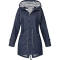 Women's Raincoat - Waterproof Long Model - Adjustable Waist - Hood with Lining