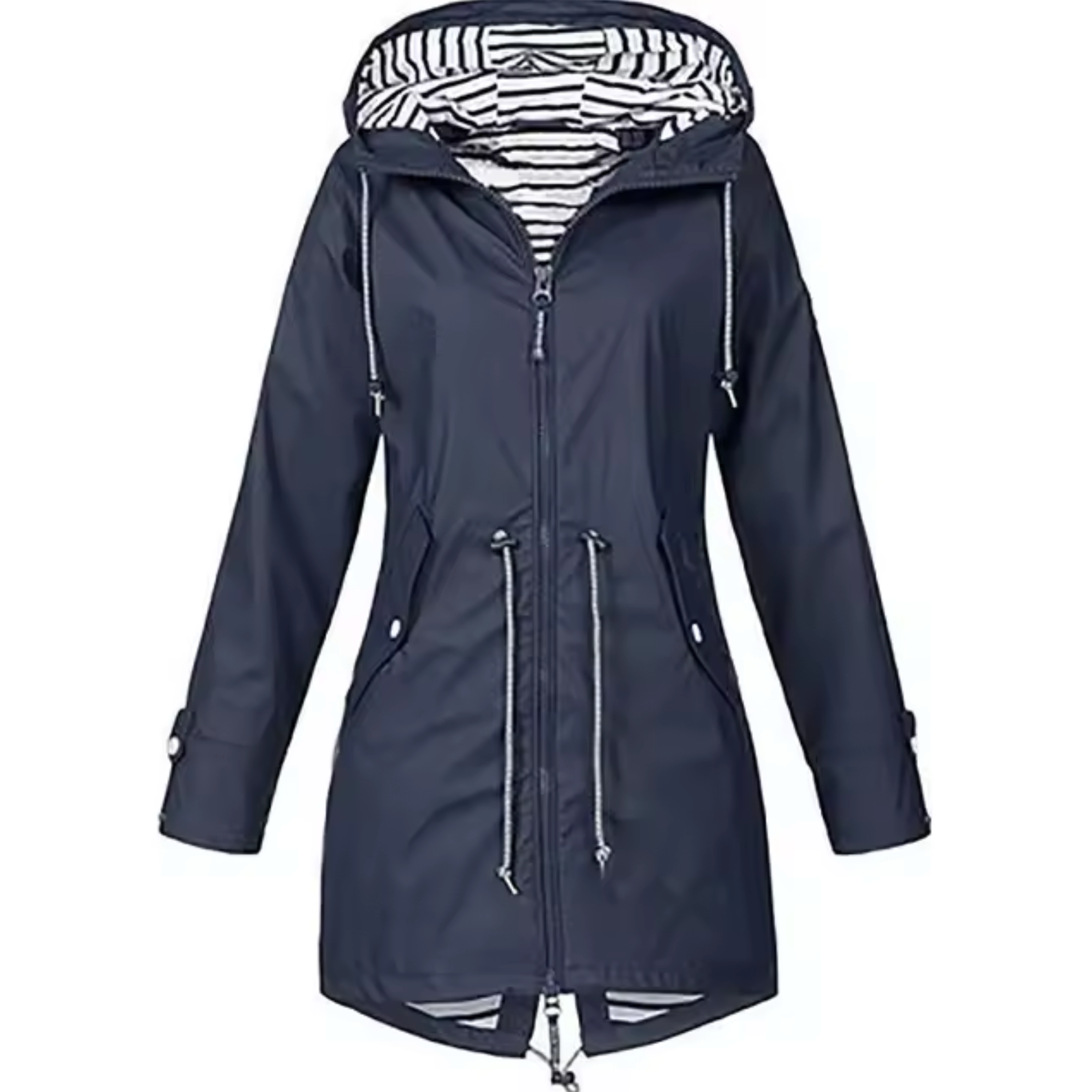 Women's Raincoat - Waterproof Long Model - Adjustable Waist - Hood with Lining