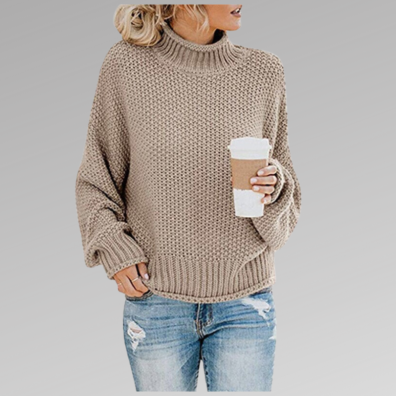Women's Knit Sweater - Oversized Fit - Turtleneck - Soft and Warm