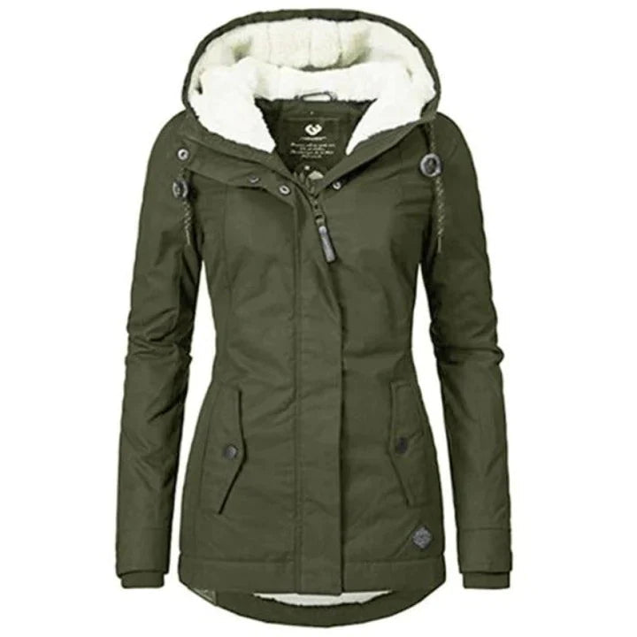 Women's Parka Jacket - Long Tailored Fit - Water-Repellent - Lined with Soft Insulation - Hood with Drawstring
