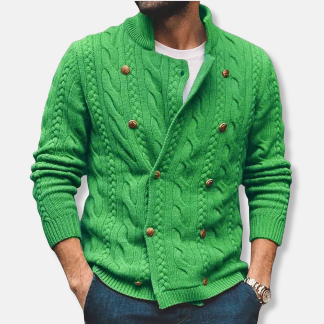 Double-Breasted Wool Blend Knit Cardigan