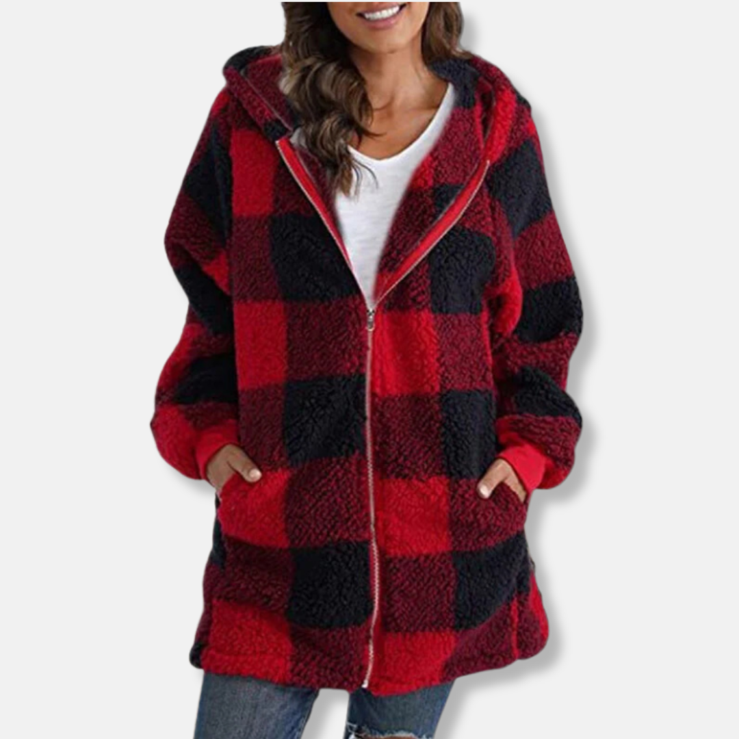 Buffalo Plaid Mid-Thigh Sherpa Fleece Jacket