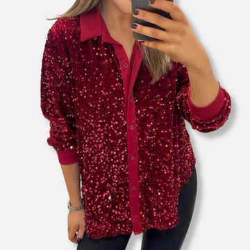 Sequin Relaxed Fit Button-Up Shirt