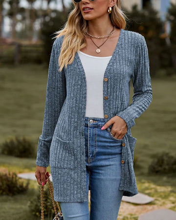 Ribbed Knit Relaxed Fit Pocket Cardigan
