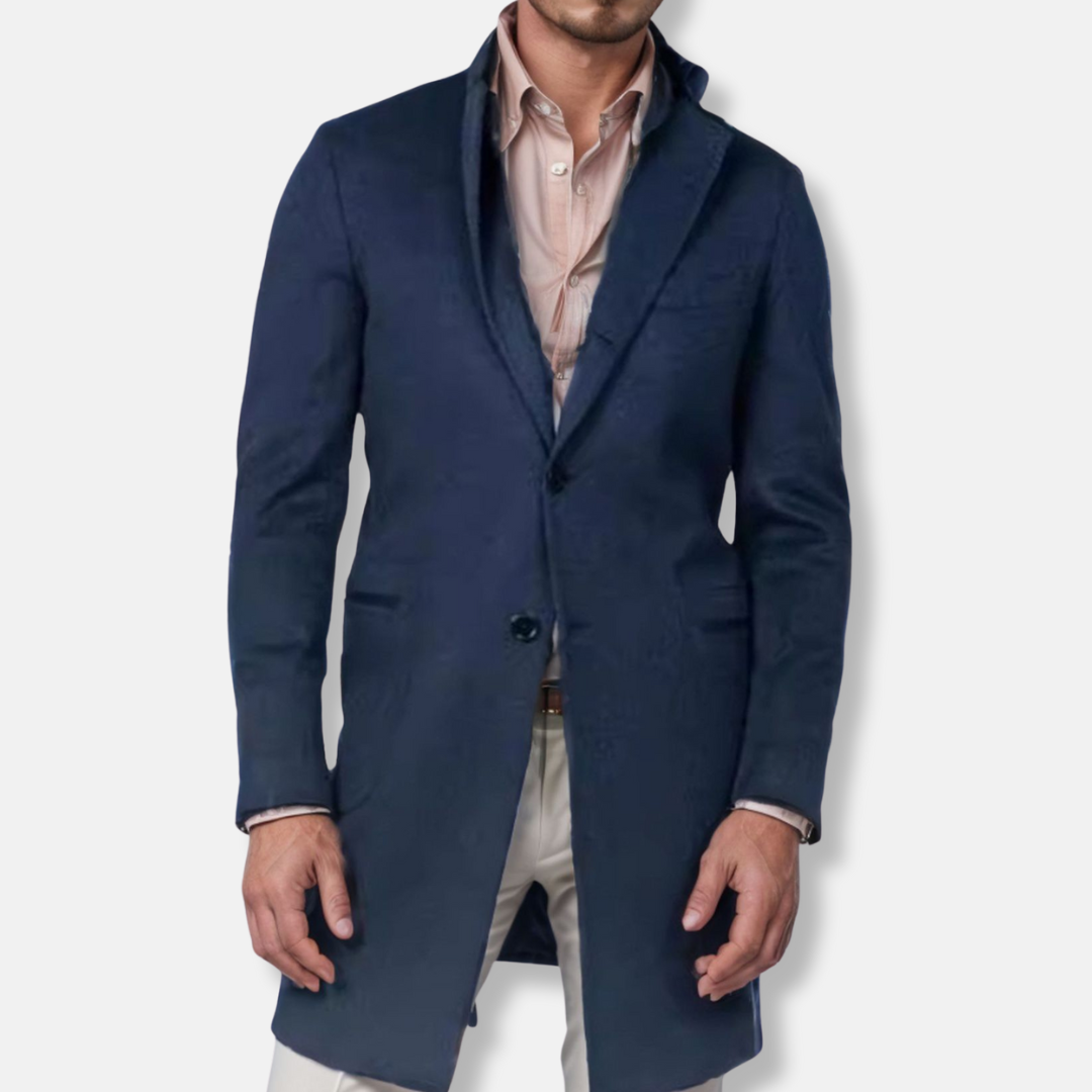 Tailored Structured Wool Blend Overcoat